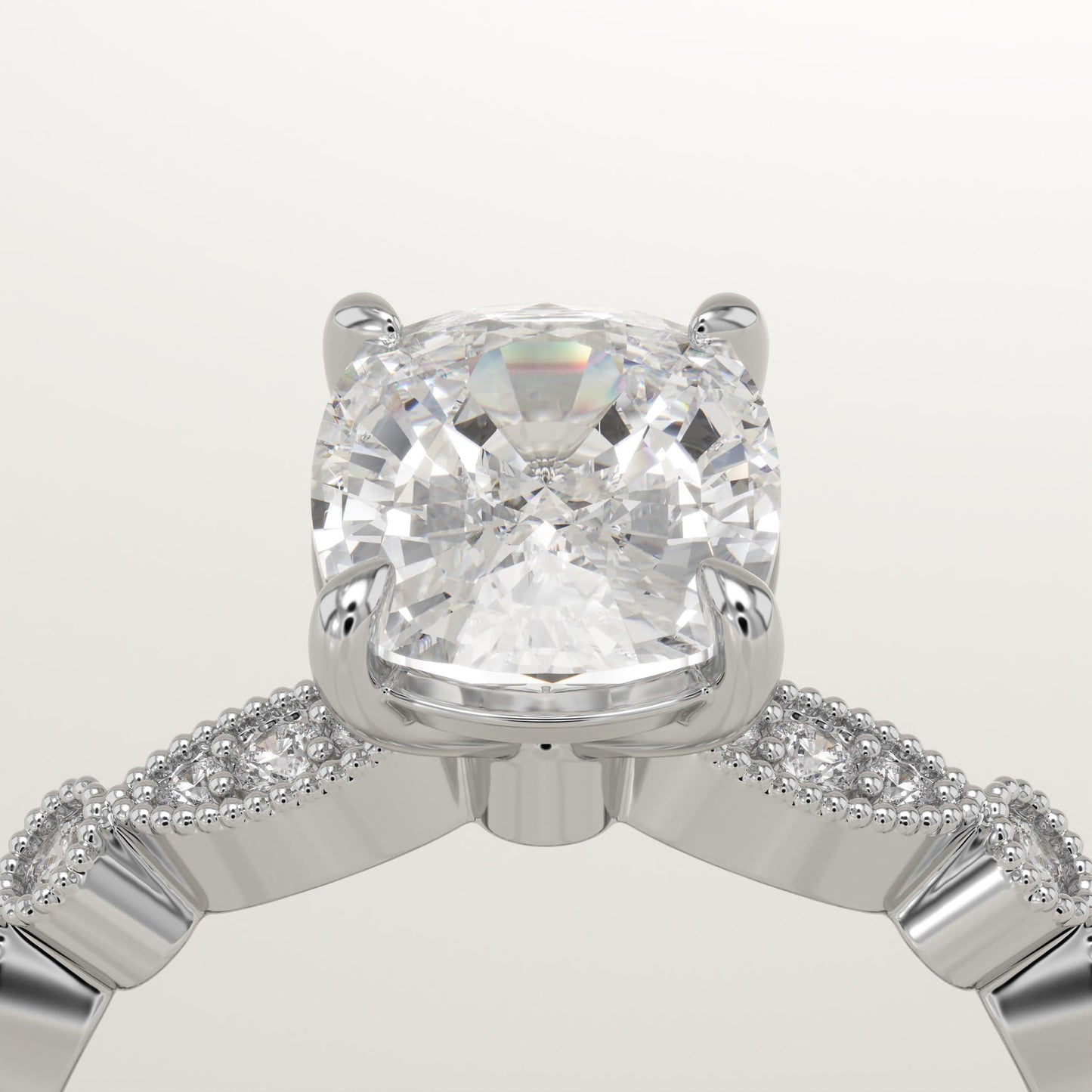 Elongated Cushion Cut Milgrain Pave Lab-Grown Diamond Engagement Ring
