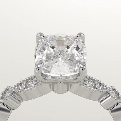 Elongated Cushion Cut Milgrain Pave Lab-Grown Diamond Engagement Ring