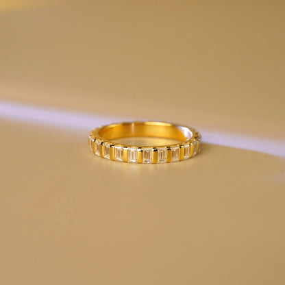 0.44 TCW Baguette Lab-Grown Diamond Half Eternity Bezel Wedding Band