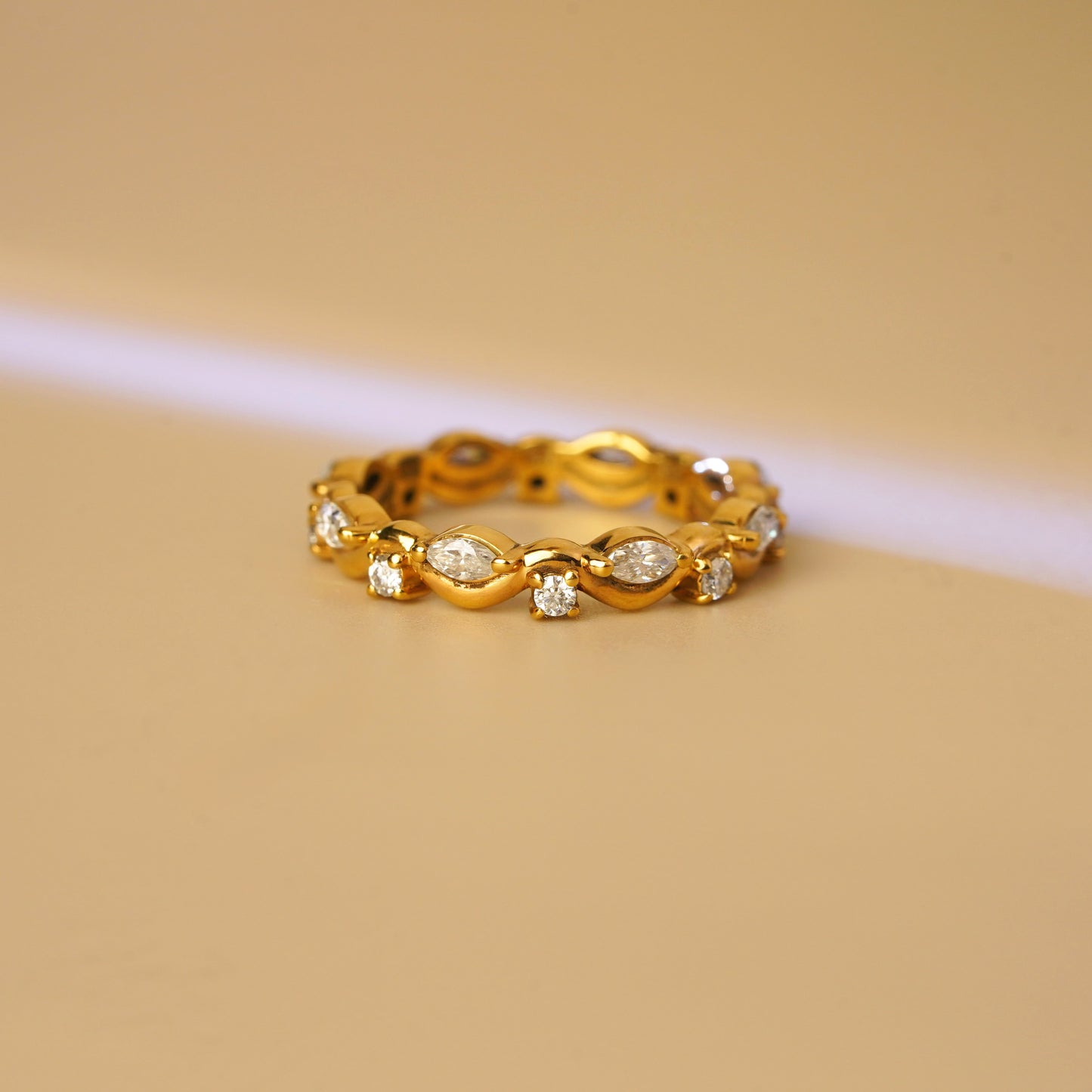 0.56 TCW Round & Marquise Lab-Grown Diamond Curved Wedding Band