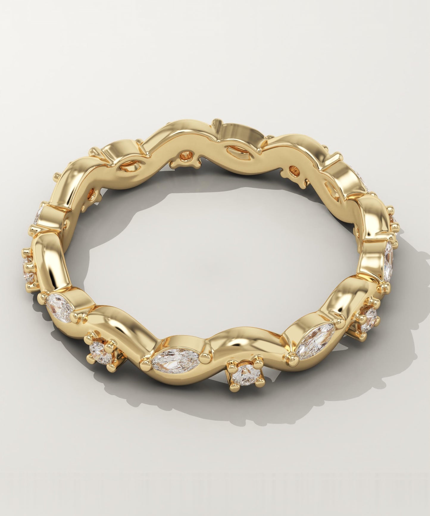 0.56 TCW Round & Marquise Lab-Grown Diamond Curved Wedding Band