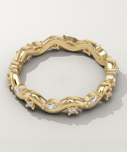 0.56 TCW Round & Marquise Lab-Grown Diamond Curved Wedding Band