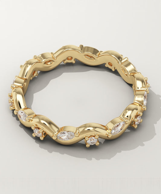 0.56 TCW Round & Marquise Lab-Grown Diamond Curved Wedding Band
