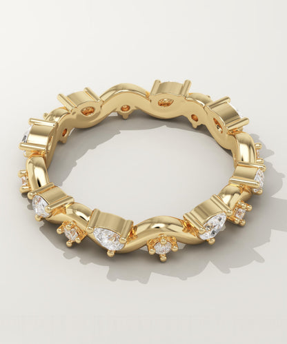 0.56 TCW Round & Pear Lab-Grown Diamond Curved Wedding Band