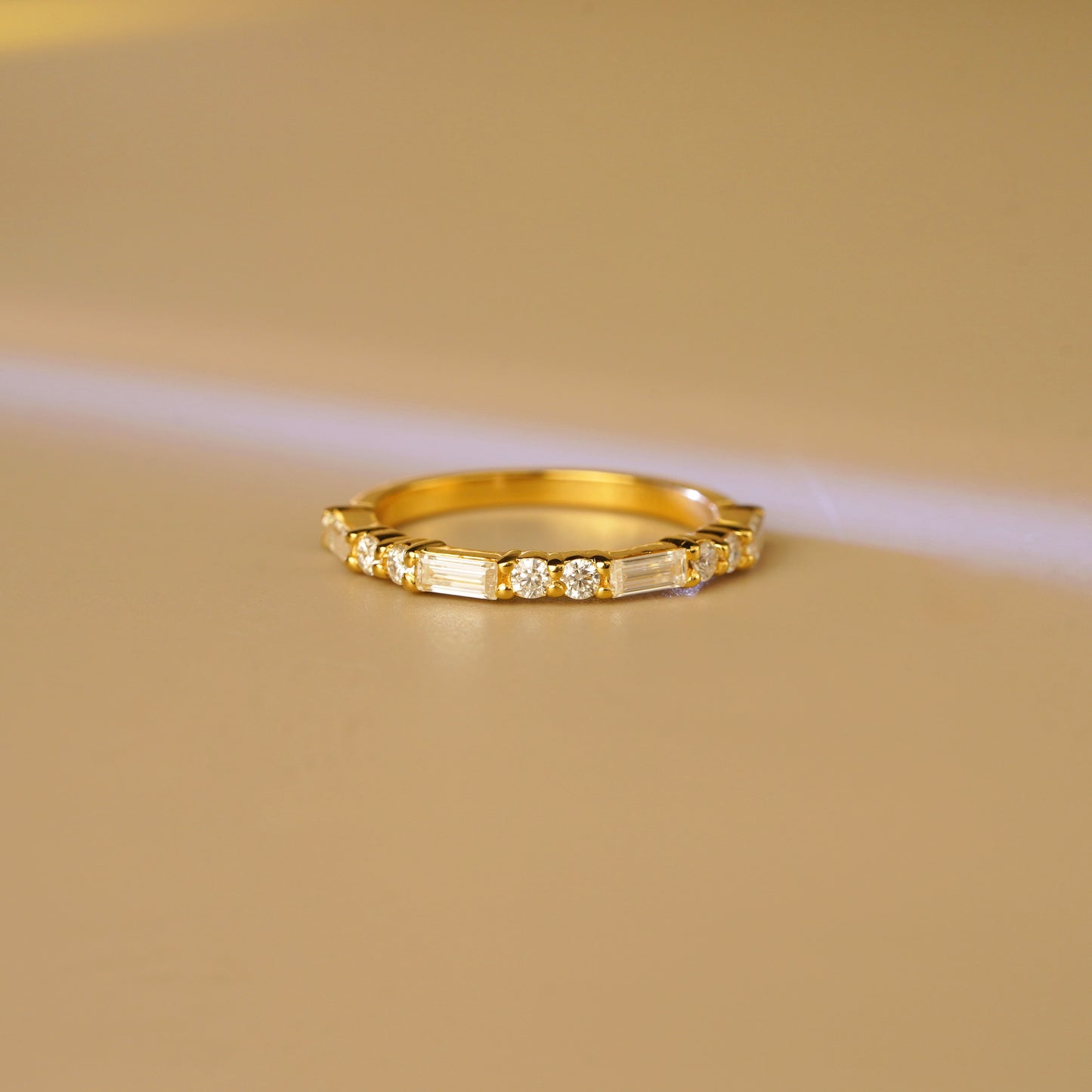 0.7 TCW Baguette & Round Lab-Grown Diamond Half Eternity Wedding Band