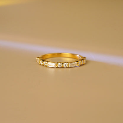0.7 TCW Baguette & Round Lab-Grown Diamond Half Eternity Wedding Band