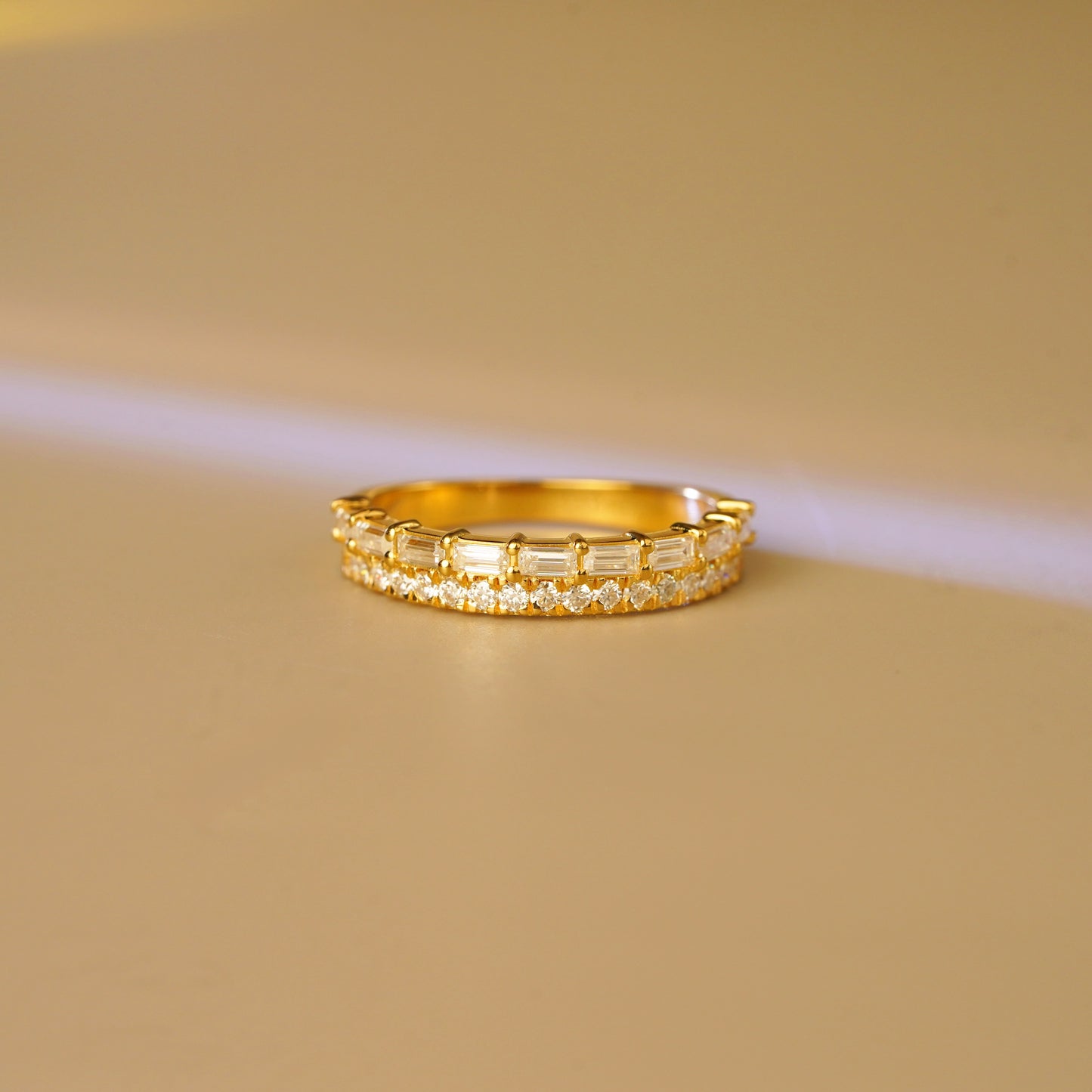 0.67 TCW Baguette & Round Lab-Grown Diamond Half Eternity Wedding Band