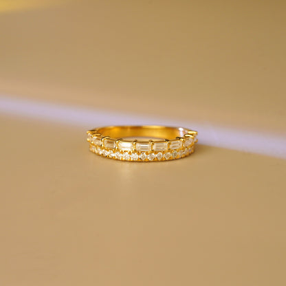 0.67 TCW Baguette & Round Lab-Grown Diamond Half Eternity Wedding Band