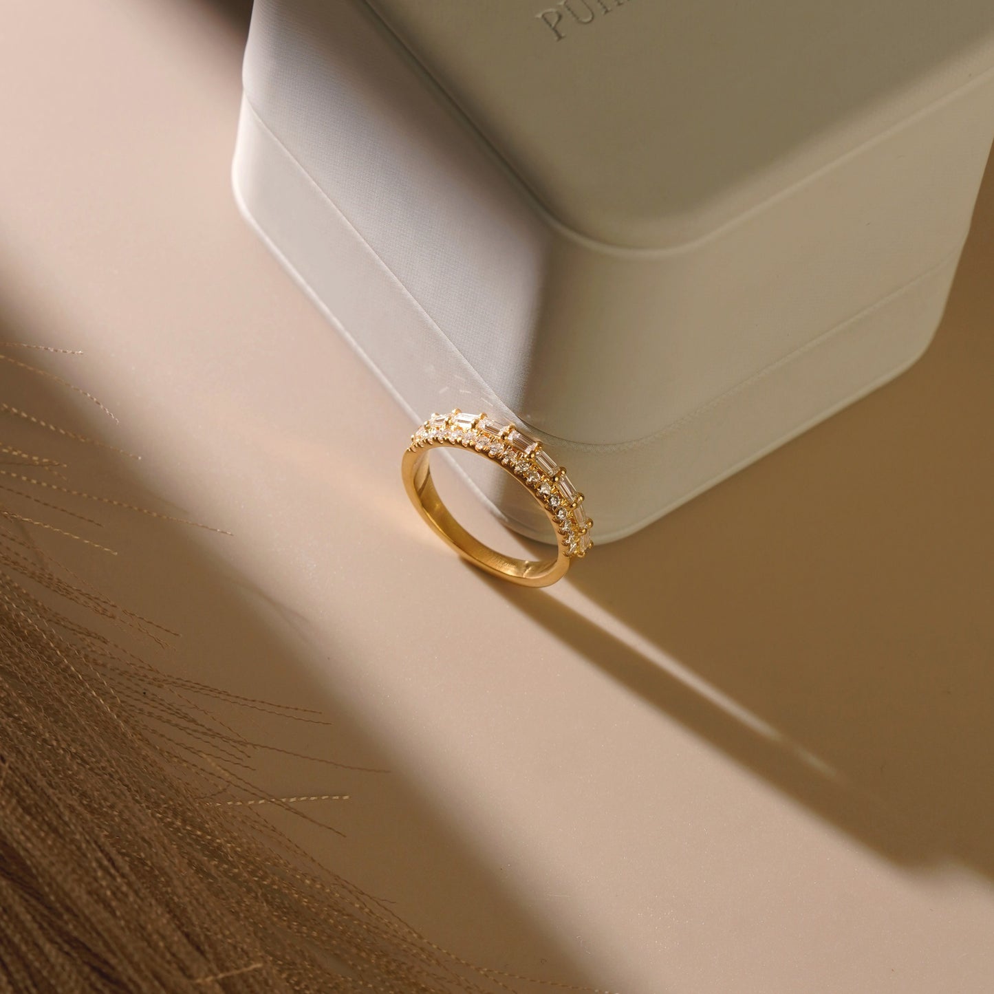 0.67 TCW Baguette & Round Lab-Grown Diamond Half Eternity Wedding Band
