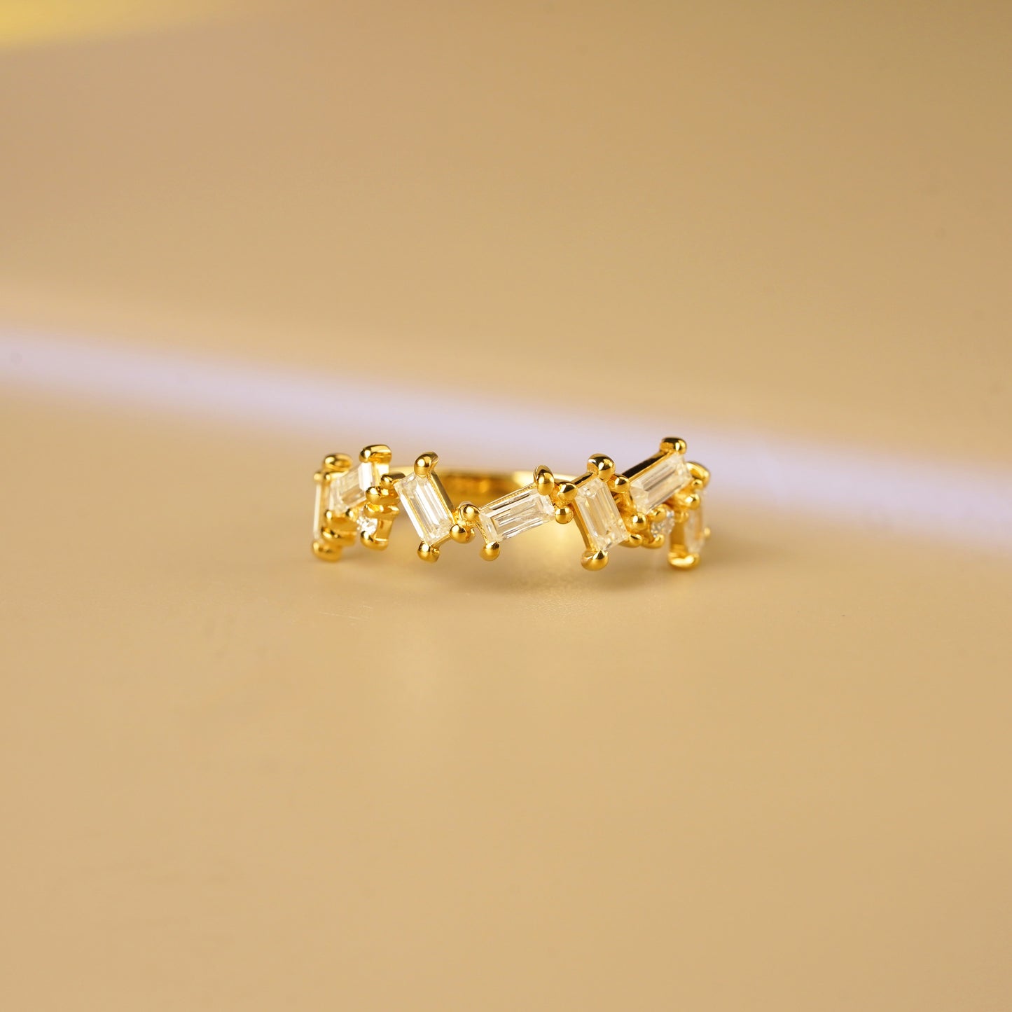 0.804 TCW Baguette & Round Lab-Grown Diamond Half Eternity Wedding Band