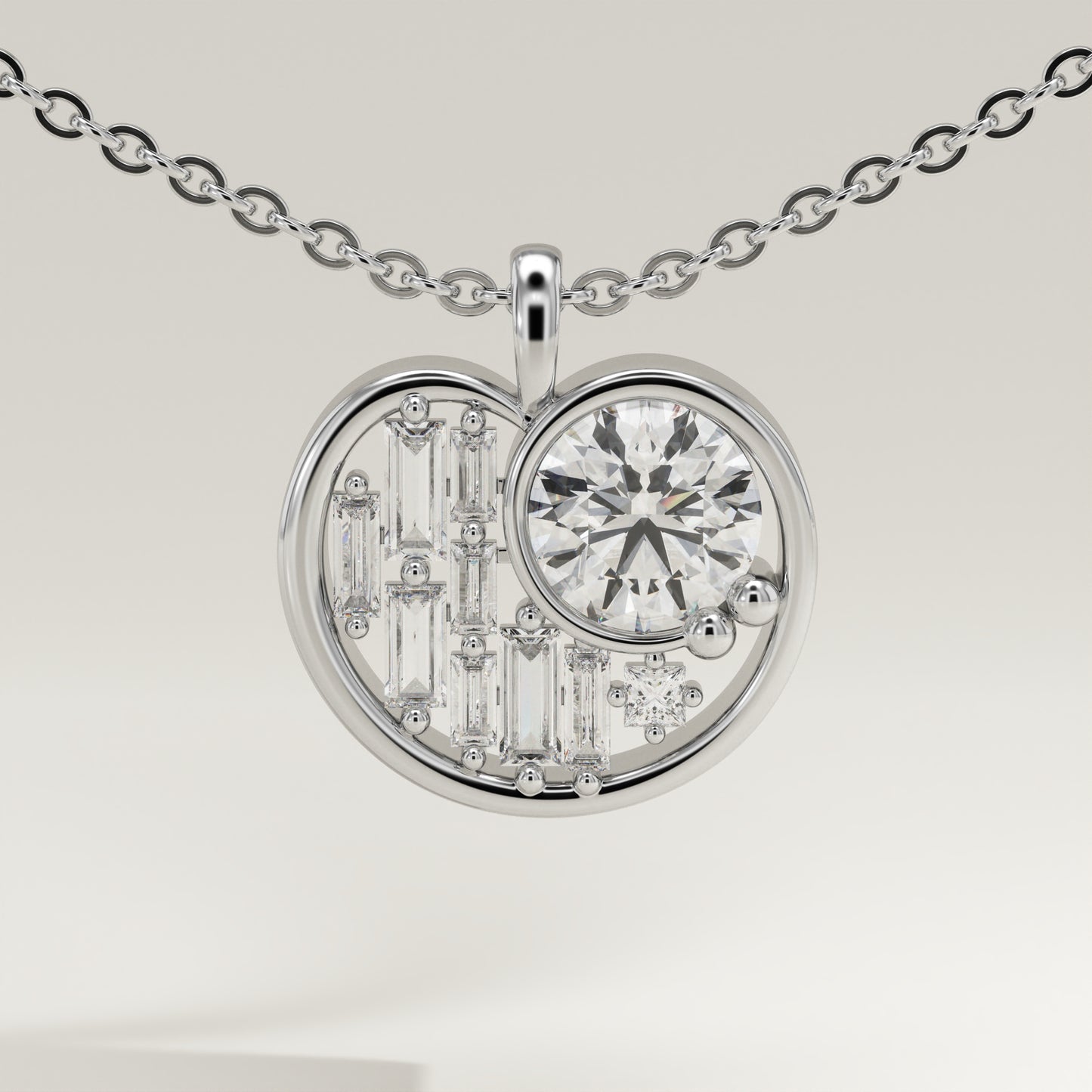 2.14 TCW Round & Baguette Lab-Grown Diamond Multi Stone Charm Necklace
