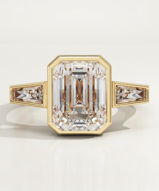Emerald Cut Bezel Three Stone Lab-Grown Diamond Engagement Ring