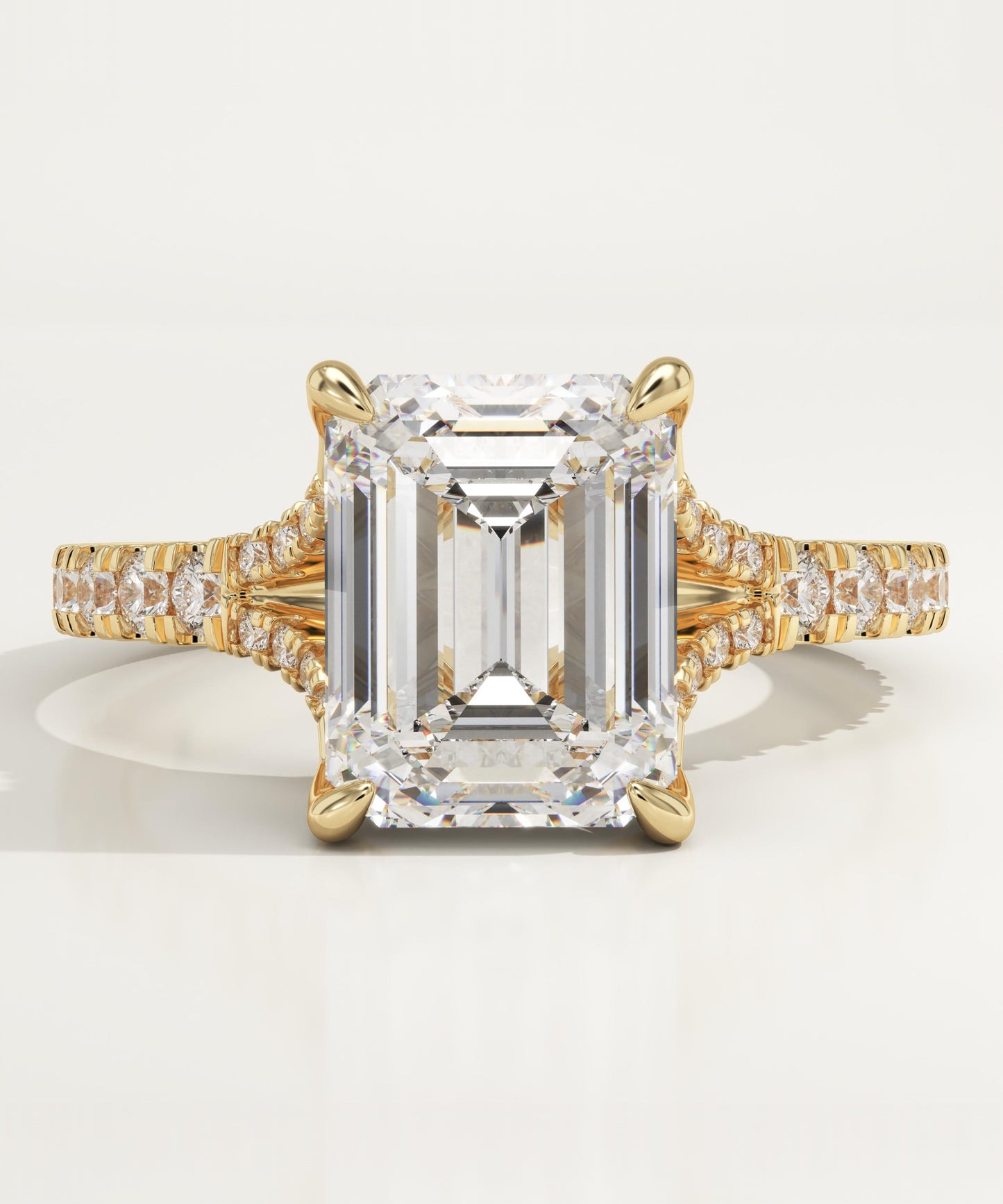Emerald Cut Pave Split Shank Lab-Grown Diamond Engagement Ring