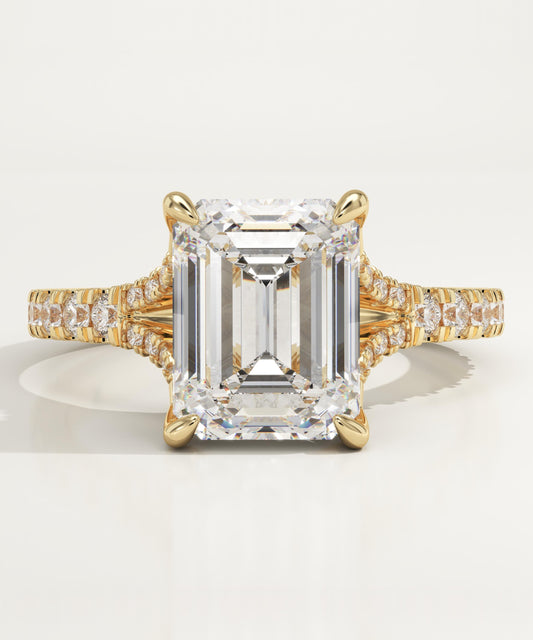 Emerald Cut Pave Split Shank Lab-Grown Diamond Engagement Ring