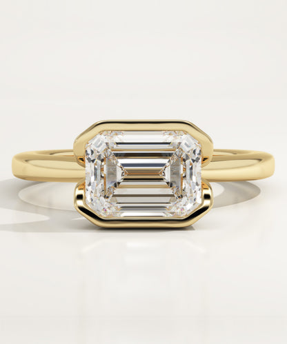 East West Emerald Cut Half Bezel Lab-Grown Diamond Engagement Ring