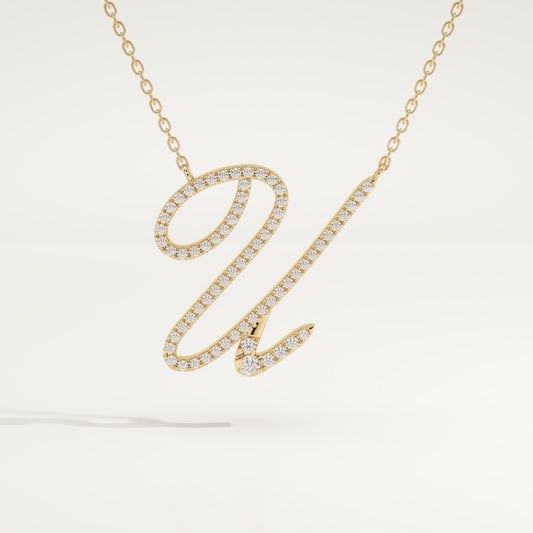 0.157 TCW Round Lab-Grown Diamond U Initial Necklace