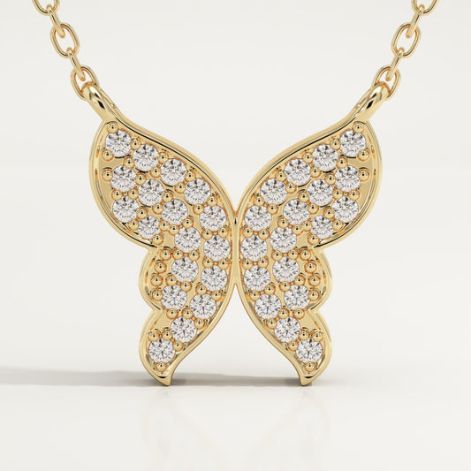 0.094 TCW Round Lab-Grown Diamond Butterfly Charm Necklace
