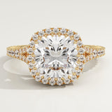 2.0 CT Cushion Cut Halo & Pave Lab-Grown Diamond Engagement Ring