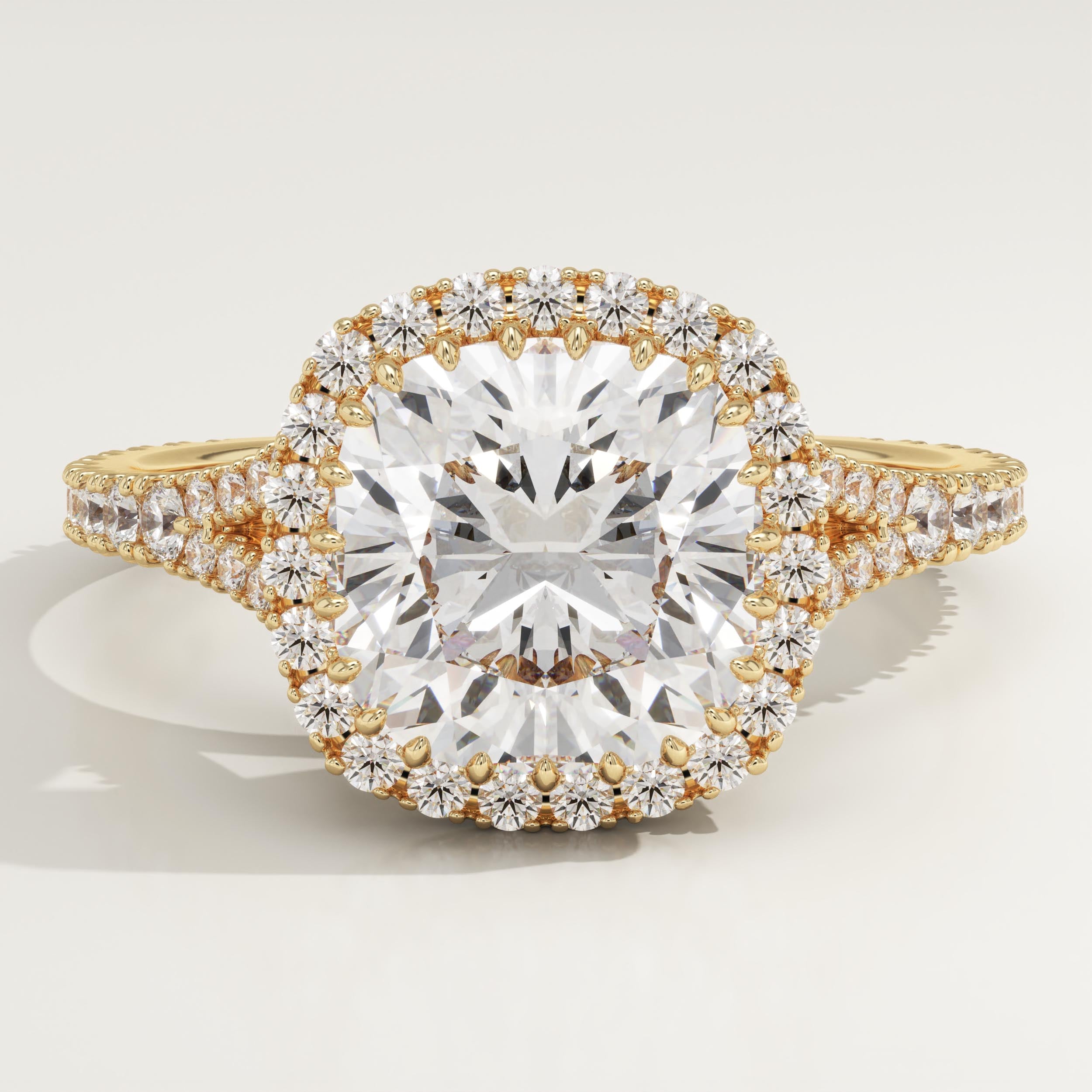 2.0 CT Cushion Cut Halo & Pave Lab-Grown Diamond Engagement Ring
