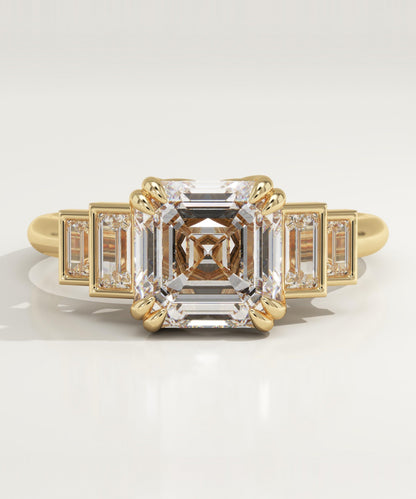 Asscher Cut Cluster Lab-Grown Diamond Engagement Ring