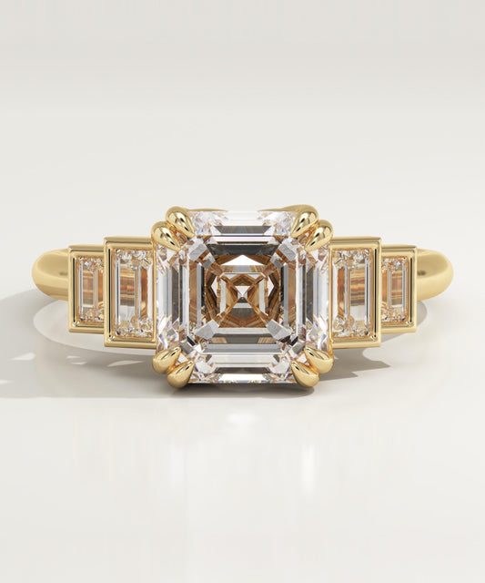 Asscher Cut Cluster Lab-Grown Diamond Engagement Ring