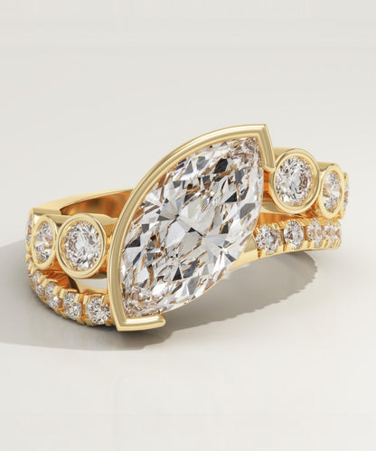 Marquise Cut Half Bezel Pave Lab-Grown Diamond Engagement Ring