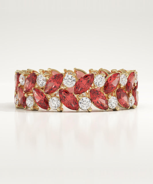 1.93 TCW Round & Marquise Shaped January-Garnet Birthstone Wedding Band