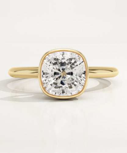 1.5 CT Cushion Cut Solitaire Bezel Moissanite Engagement Ring