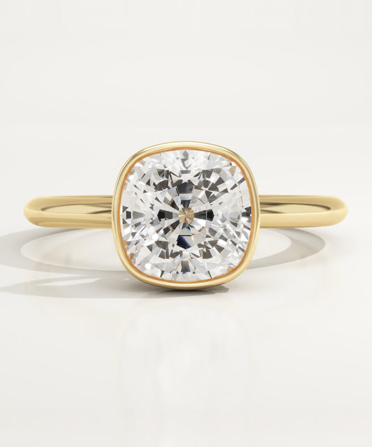 1.5 CT Cushion Cut Solitaire Bezel Moissanite Engagement Ring