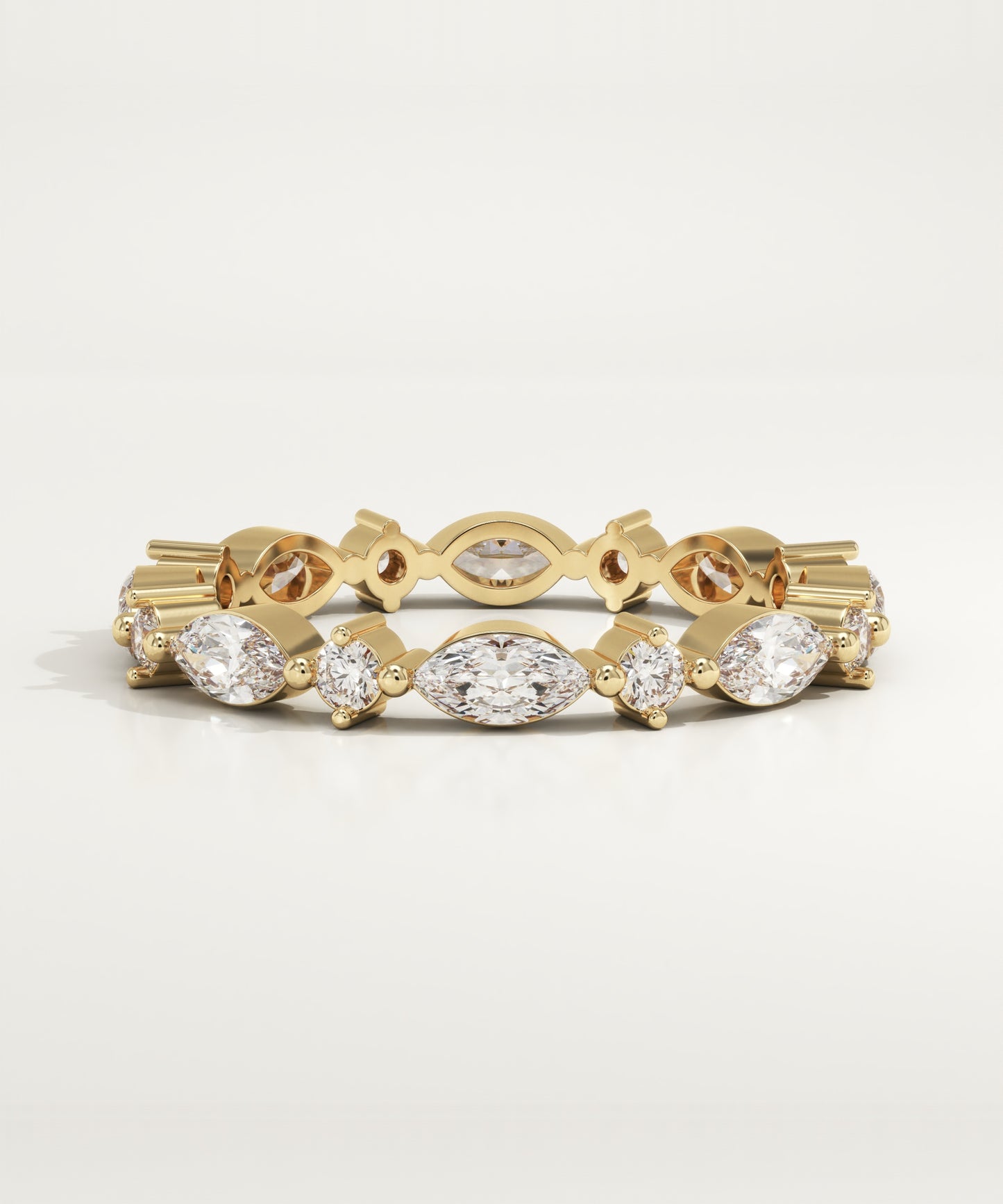 0.50 TCW Marquise & Round Moissanite Multi Stone Wedding Band (US Size 7.5 Ready To Ship)