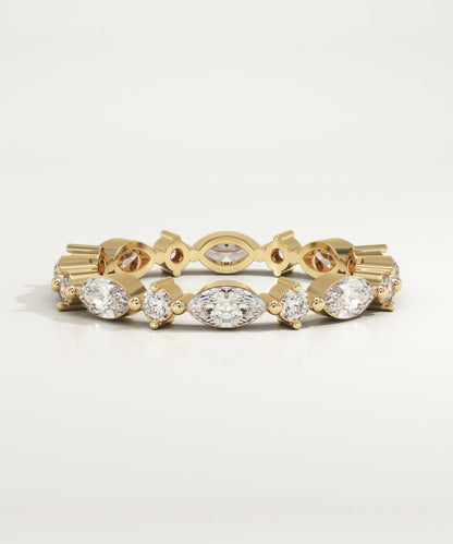0.50 TCW Marquise & Round Moissanite Multi Stone Wedding Band (US Size 7.5 Ready To Ship)