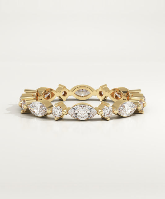 0.50 TCW Marquise & Round Moissanite Multi Stone Wedding Band (US Size 7.5 Ready To Ship)