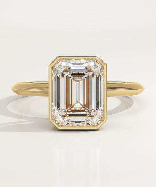 Emerald Cut Bezel Lab-Grown Diamond Engagement Ring