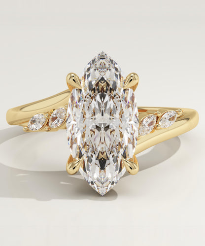 Marquise Cut Curved Pave Lab-Grown Diamond Engagement Ring