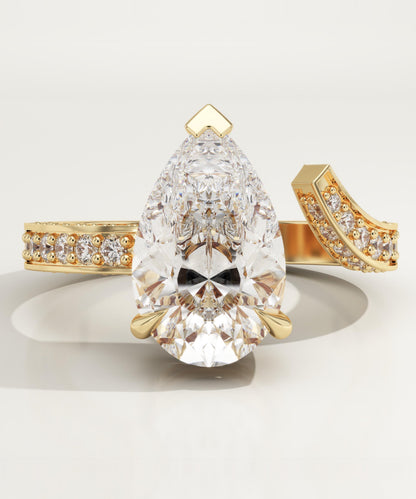 Pear Cut Open Shank Pave Lab-Grown Diamond Engagement Ring