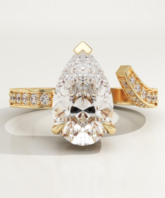 Pear Cut Open Shank Pave Lab-Grown Diamond Engagement Ring