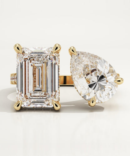 5 TCW Emerald & Pear Cut Toi Et Moi Lab-Grown Diamond Engagement Ring