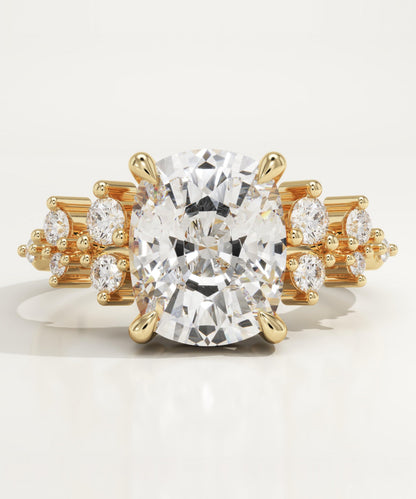 Elongated Cushion Cut Cluster Lab-Grown Diamond Engagement Ring