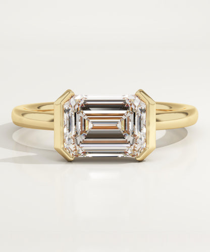 1.75 CT Emerald Cut Half Bezel Moissanite Engagement Ring