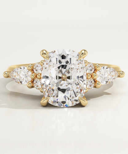 Elongated Cushion Cut Cluster Lab-Grown Diamond Engagement Ring