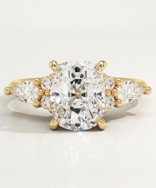 Elongated Cushion Cut Cluster Lab-Grown Diamond Engagement Ring