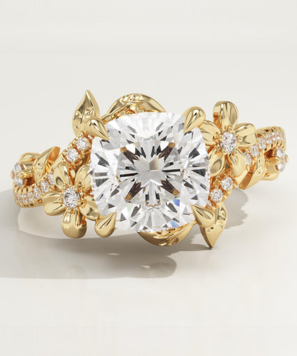 Cushion Cut Nature Inspired Lab-Grown Diamond Engagement Ring