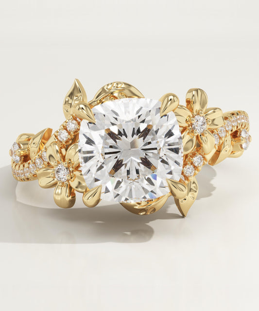 Cushion Cut Nature Inspired Lab-Grown Diamond Engagement Ring