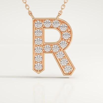 0.348 TCW Round Lab-Grown Diamond R Initial Necklace