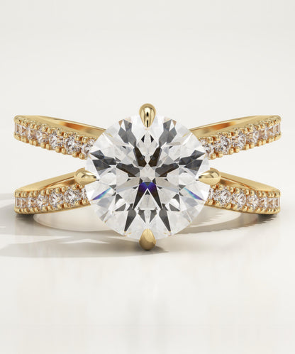 Round Cut Hidden Halo & Criss Cross Pave Lab-Grown Diamond Engagement Ring