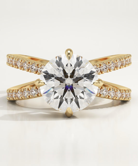 Round Cut Hidden Halo & Criss Cross Pave Lab-Grown Diamond Engagement Ring