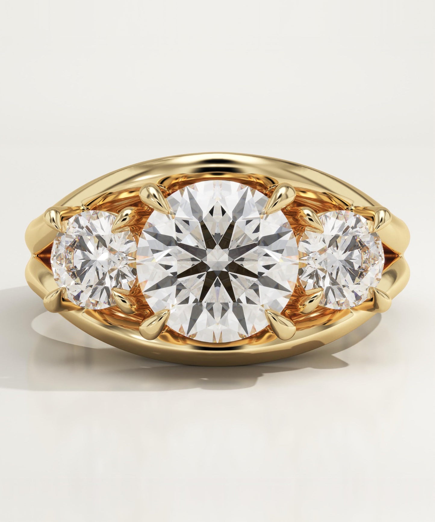 Round Cut Three Stone Split Shank Lab-Grown Diamond Engagement Ring