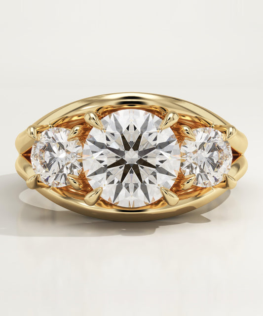Round Cut Three Stone Split Shank Lab-Grown Diamond Engagement Ring