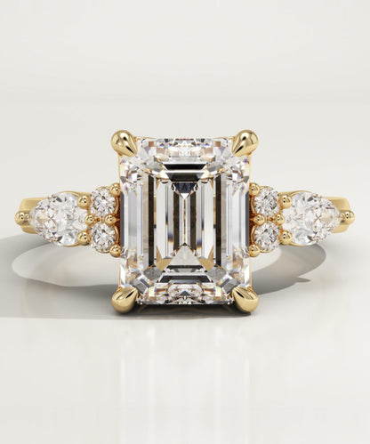 Emerald Cut Cluster Lab-Grown Diamond Engagement Ring