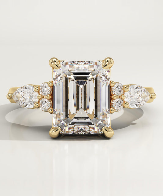 Emerald Cut Cluster Lab-Grown Diamond Engagement Ring